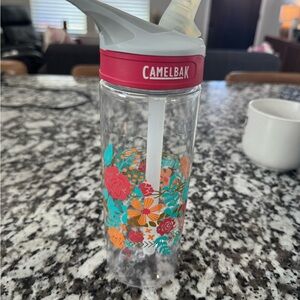 Camelbak Floral Clear Water Bottle with Red Lid